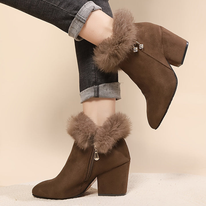 Cassidy | Plush-Trim Block Heel Ankle Boots