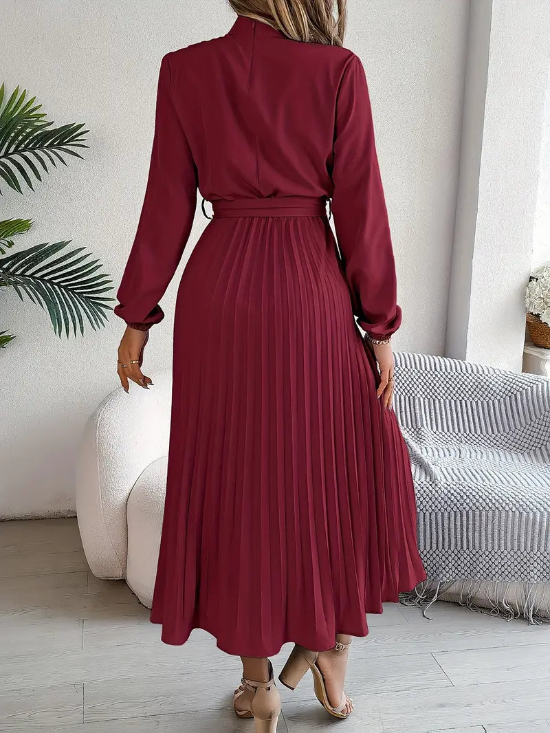 Evelyn | Elegant Pleated Belted Midi Dress