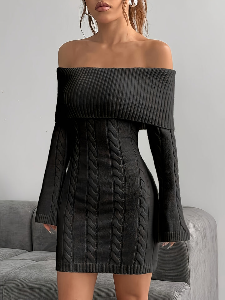 Marigold | Off-Shoulder Cable-Knit Dress