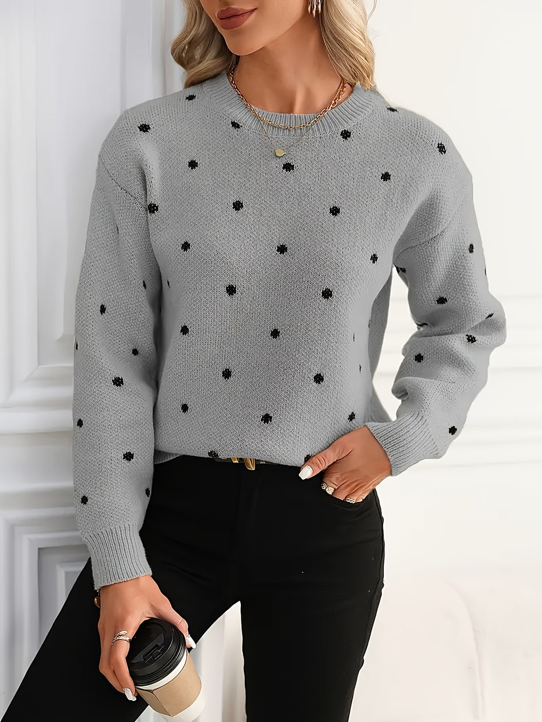 Brynn | Polka Dot Crew Neck Sweater