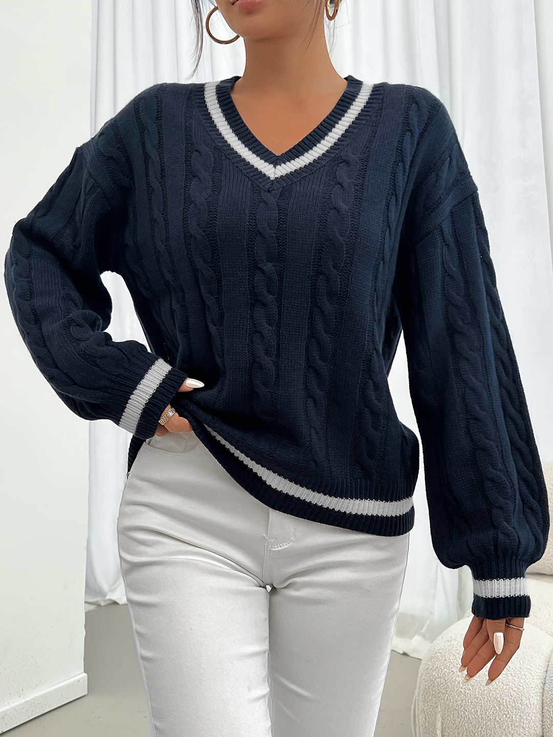 Whitney | V-Neck Cable-Knit Sweater
