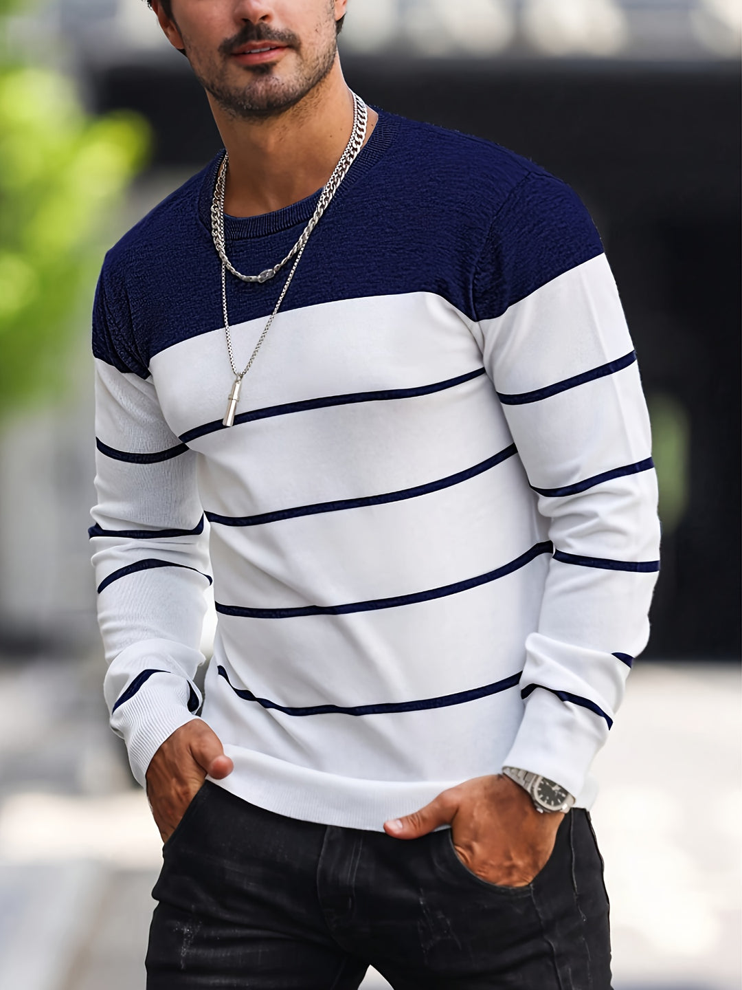 Declan | Colour-Block Striped Crew Neck Sweater