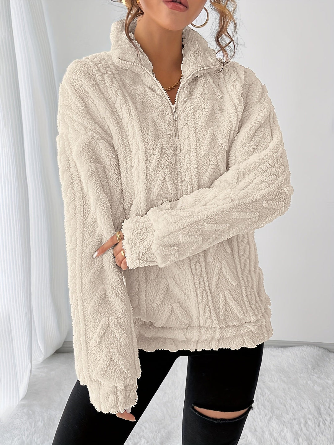 Loretta | Cozy Textured Stand-Collar Pullover