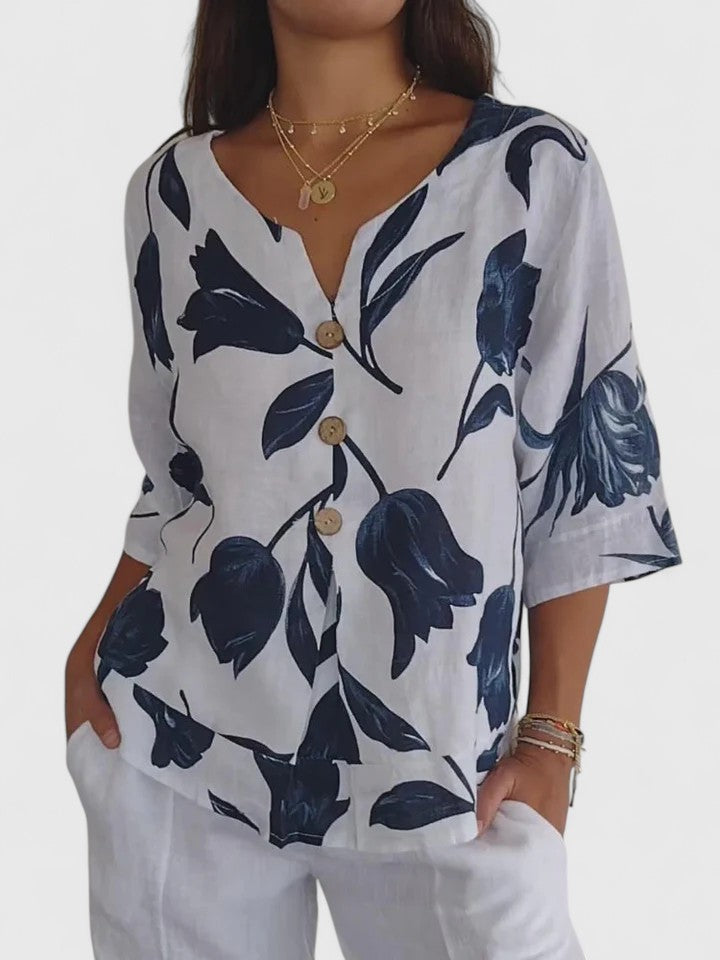 Susanna | Relaxed Button-Front V-Neck Blouse