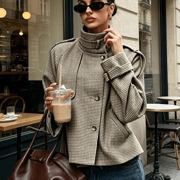 Penelope | Houndstooth Stand-Collar Cropped Coat