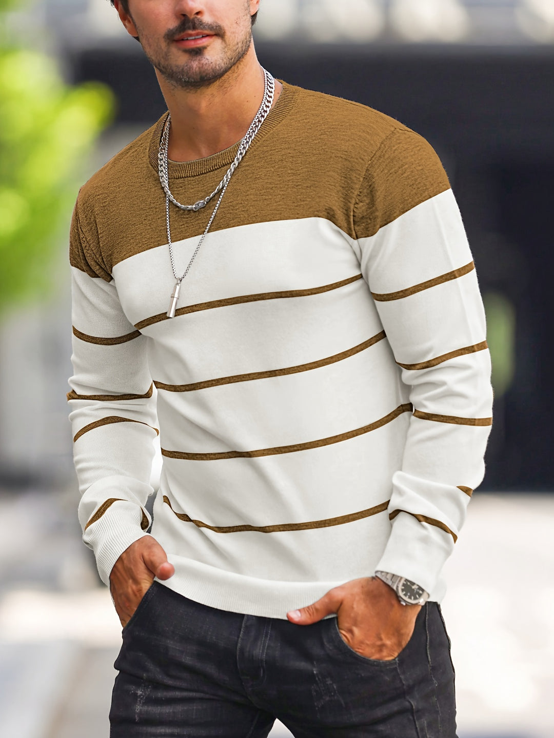 Declan | Colour-Block Striped Crew Neck Sweater