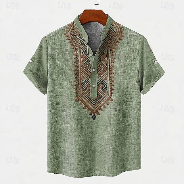Elias | Patterned Trim V-Neck Shirt
