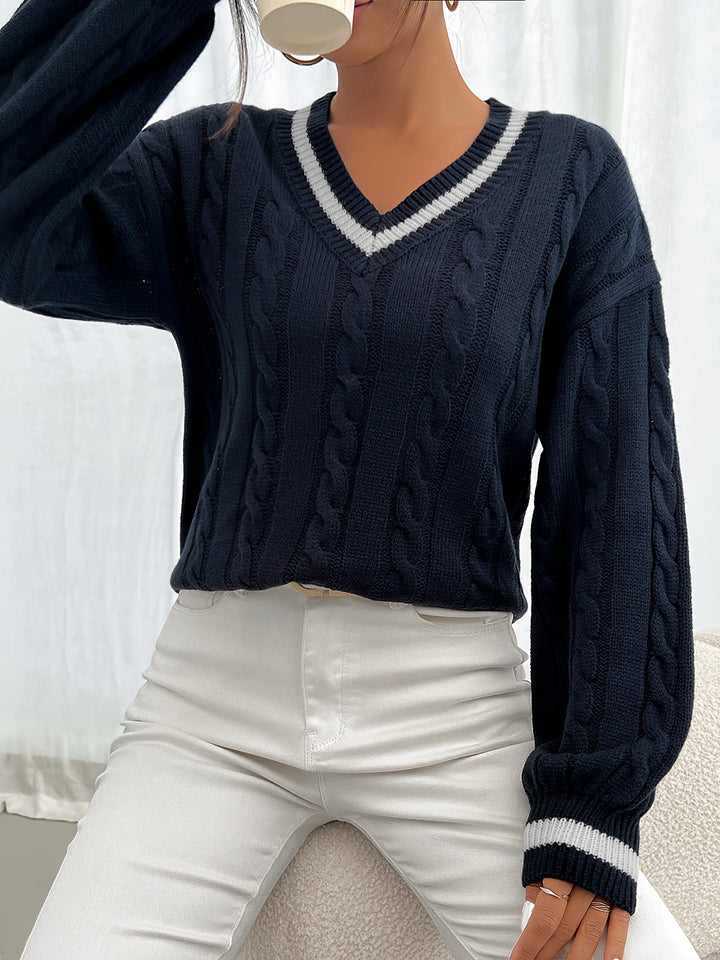Whitney | V-Neck Cable-Knit Sweater