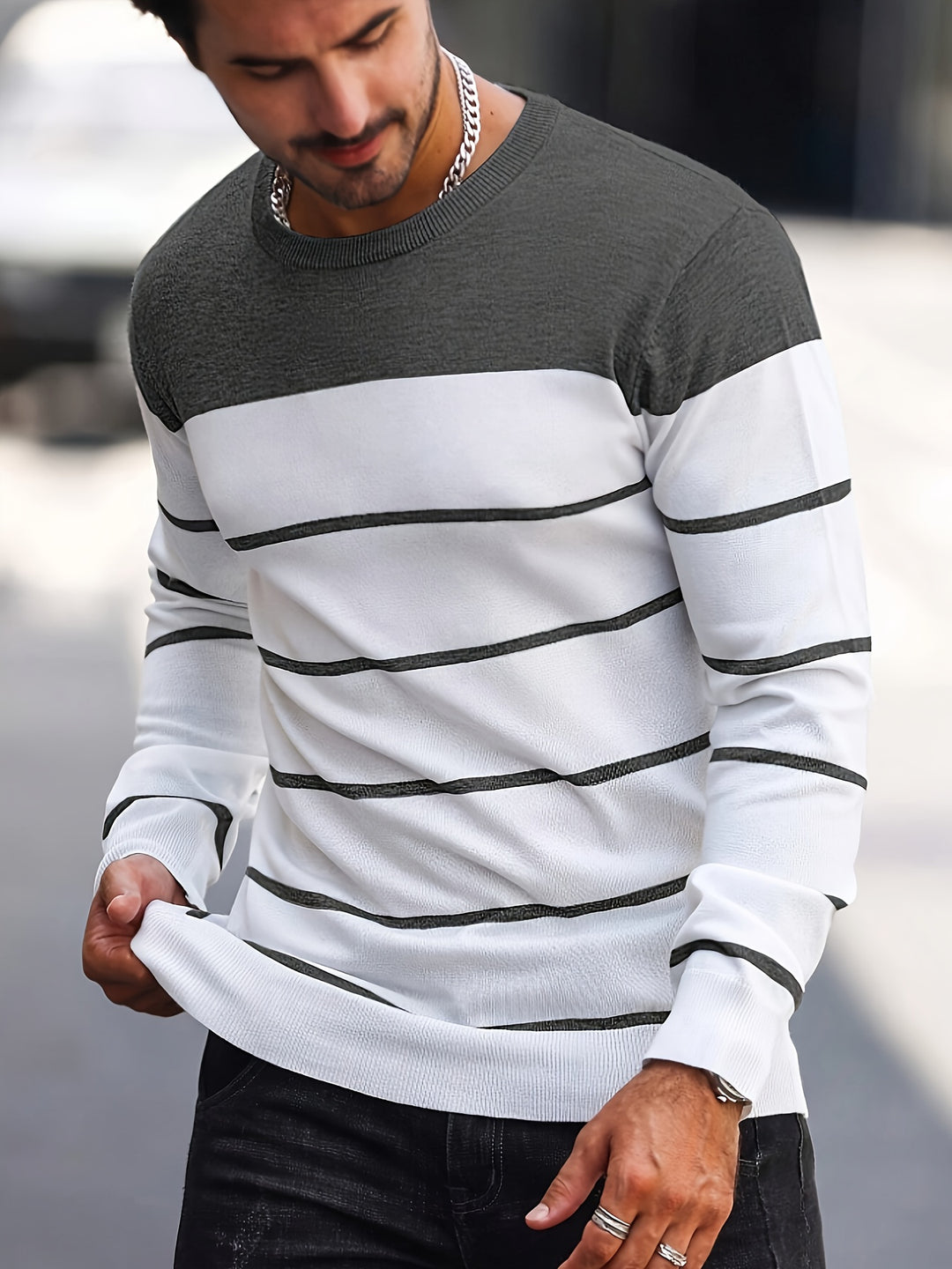 Declan | Colour-Block Striped Crew Neck Sweater