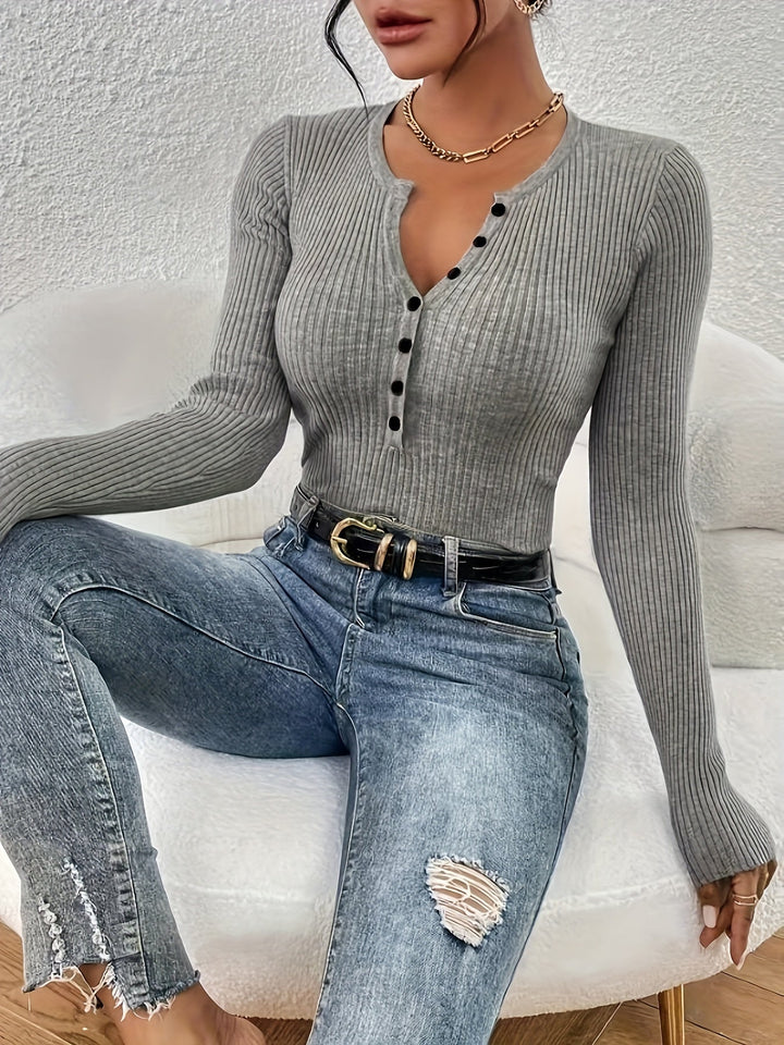 Josie | Ribbed Half-Button Top
