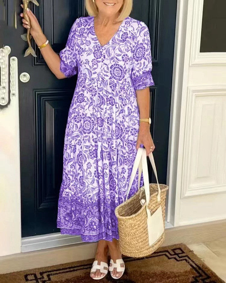 Keisha | Graceful V-Neck Floral Dress