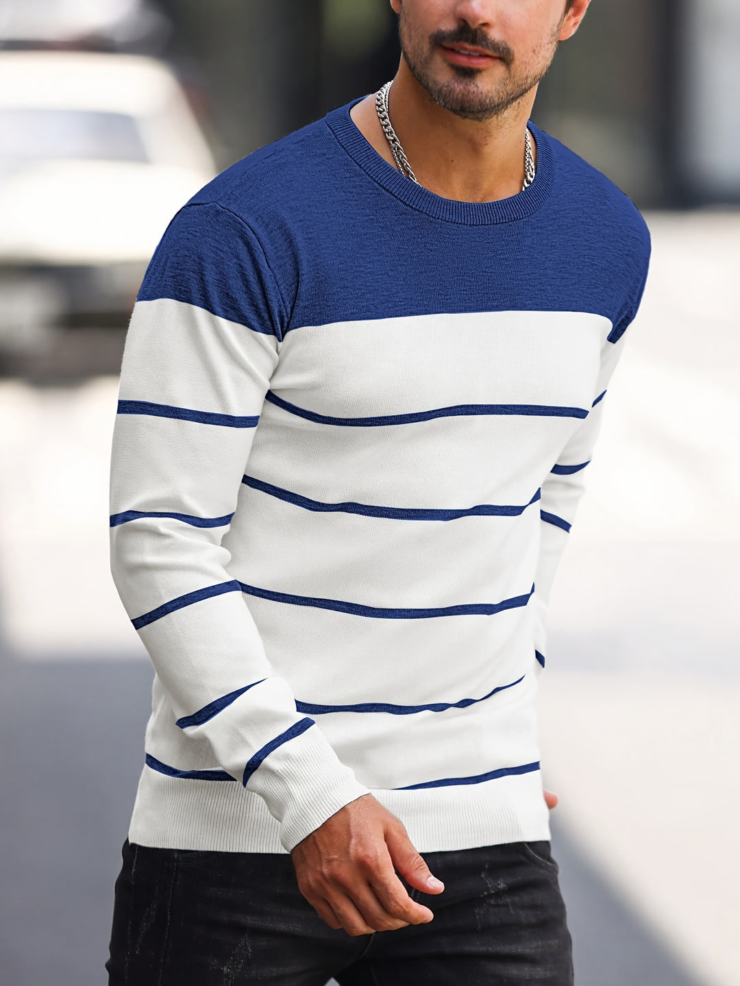 Declan | Colour-Block Striped Crew Neck Sweater