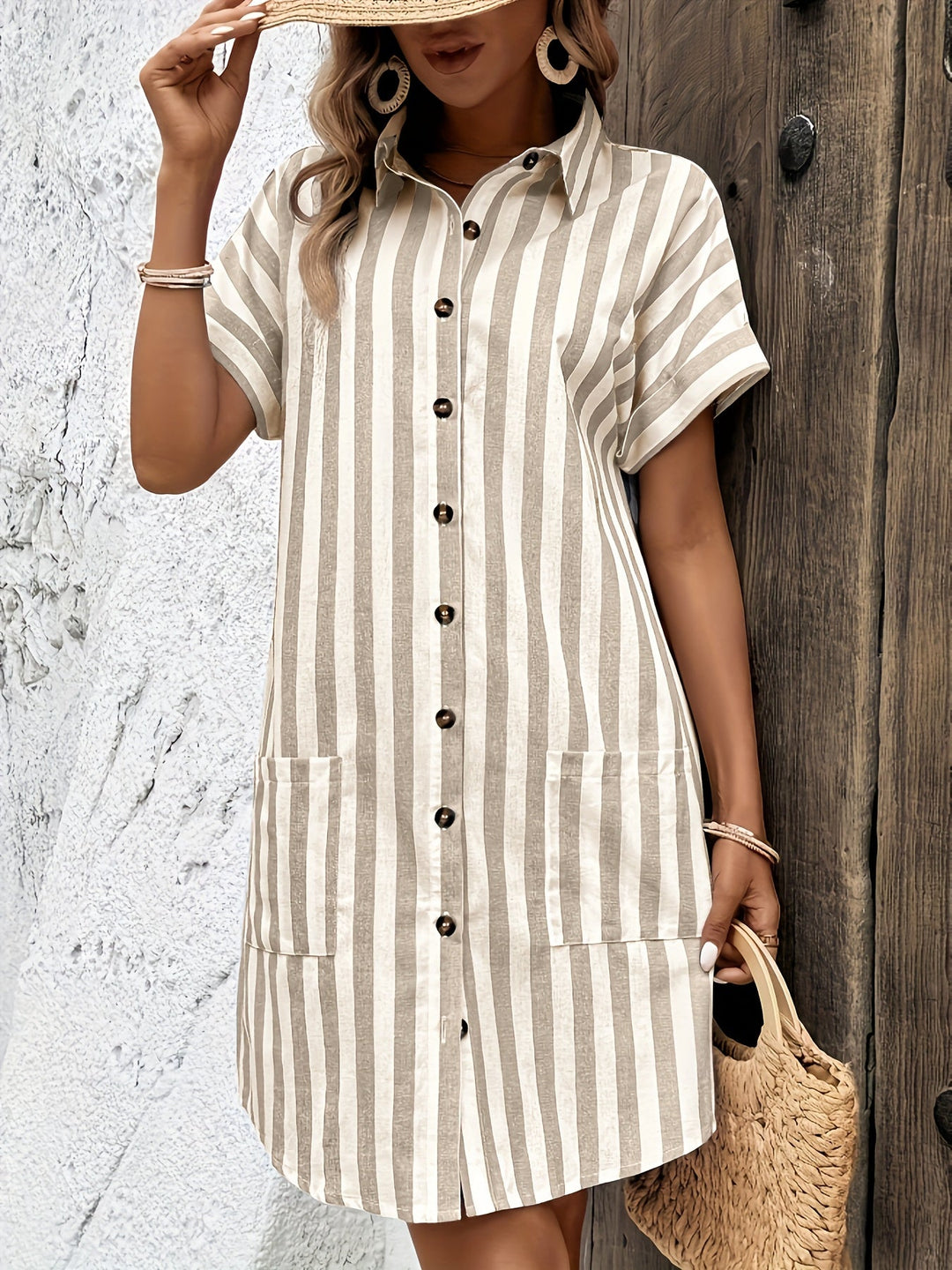 Clara | Striped Button-Up Shirt Dress