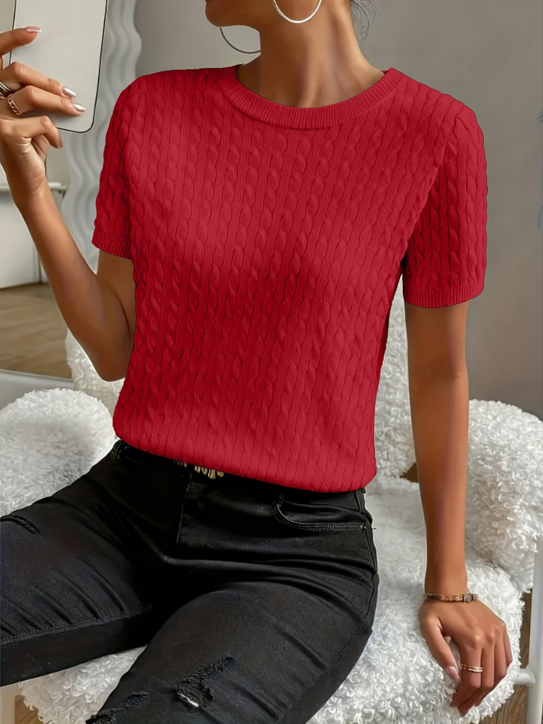 Josie | Cable-Textured Short Sleeve Top