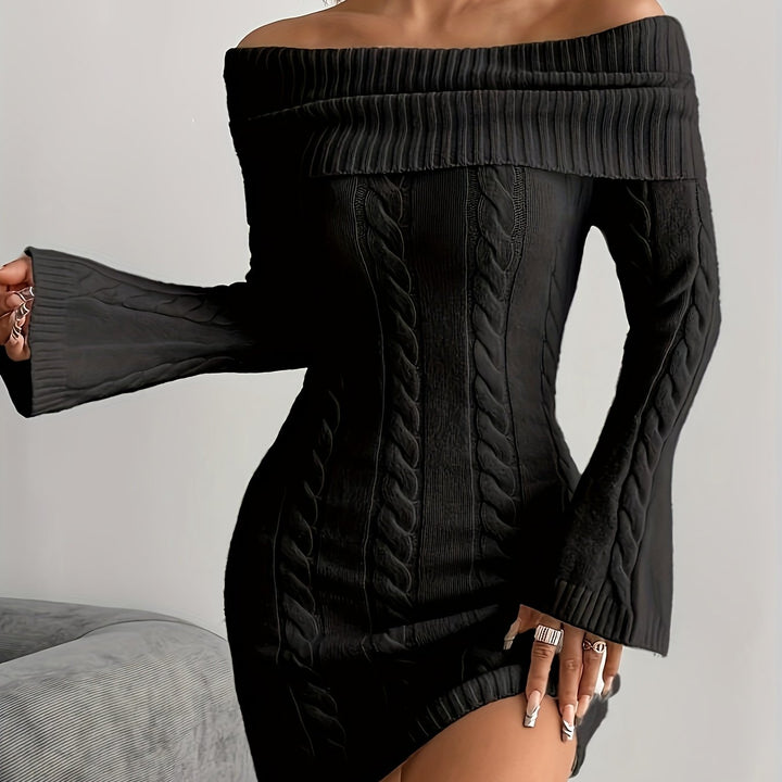 Marigold | Off-Shoulder Cable-Knit Dress