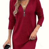 Diana | Ribbed Zip-Neck Dress
