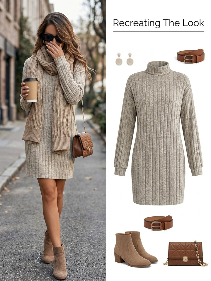 Eloise | Ribbed Turtleneck Sweater Dress