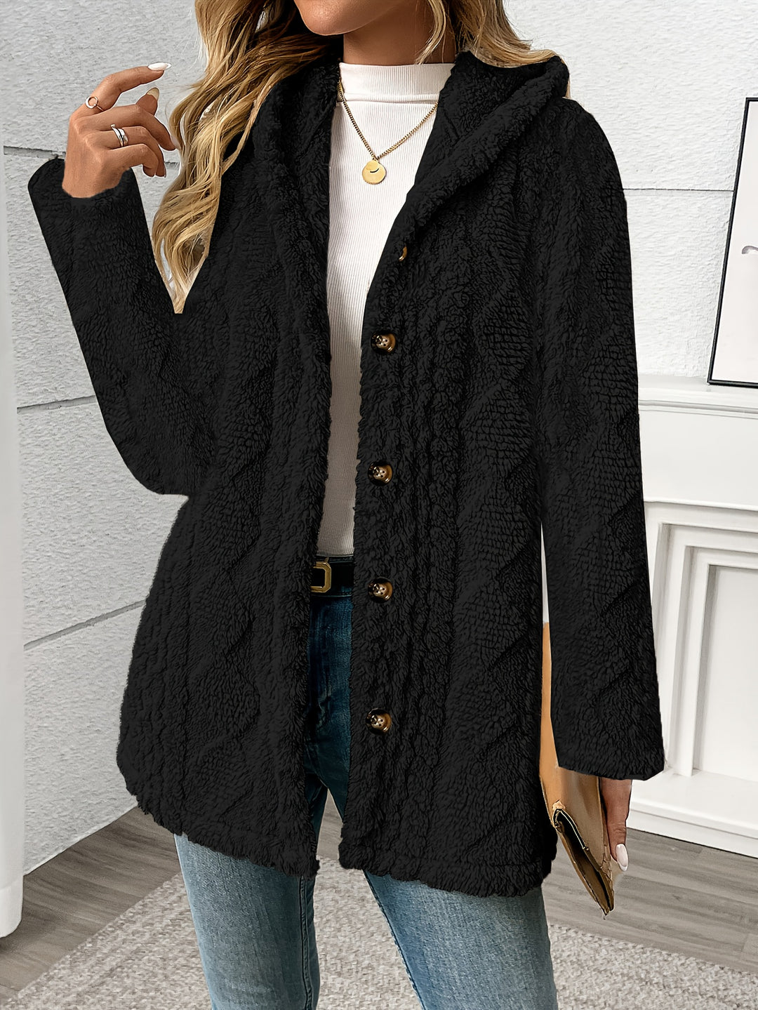 Ramona | Textured Hooded Button-Up Jacket