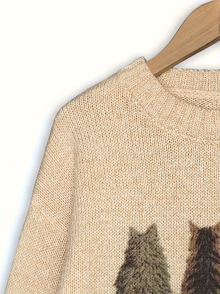 Maeve | Charming Cat-Print Knit Sweater