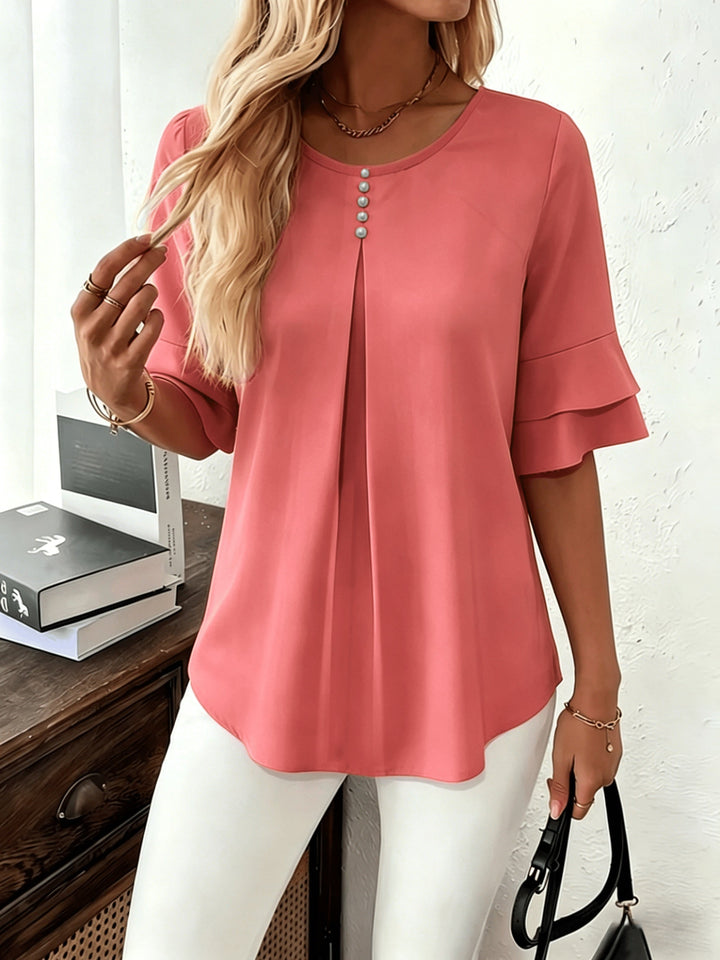 Eloise | Flowing Pearl-Button Blouse