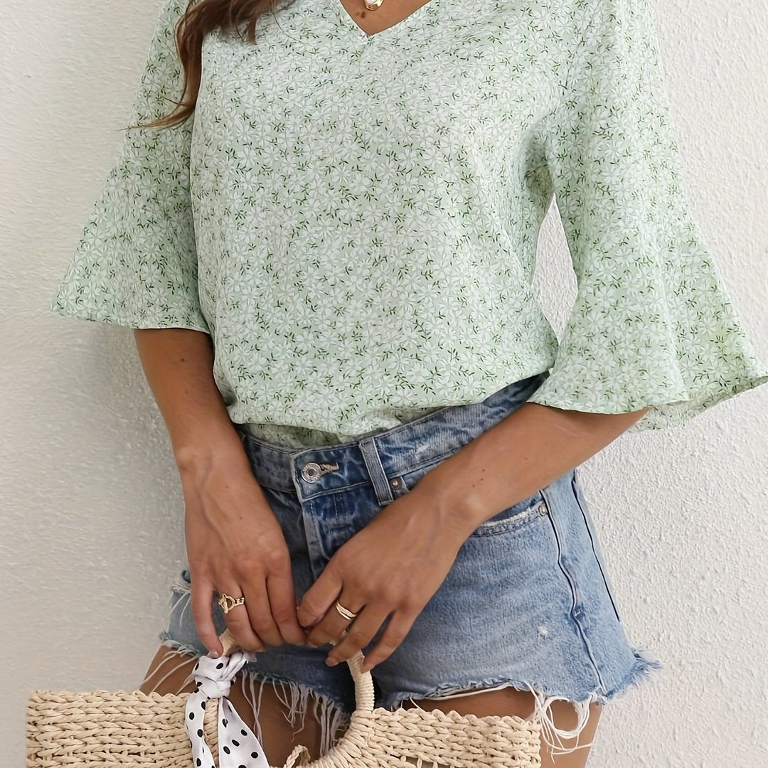 Yvette | Ditsy Floral Ruffle-Sleeve Blouse