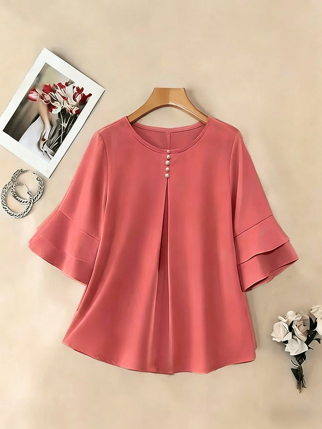 Eloise | Flowing Pearl-Button Blouse