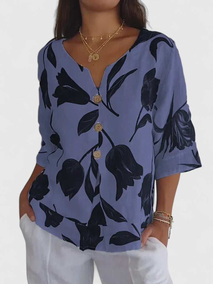 Susanna | Relaxed Button-Front V-Neck Blouse