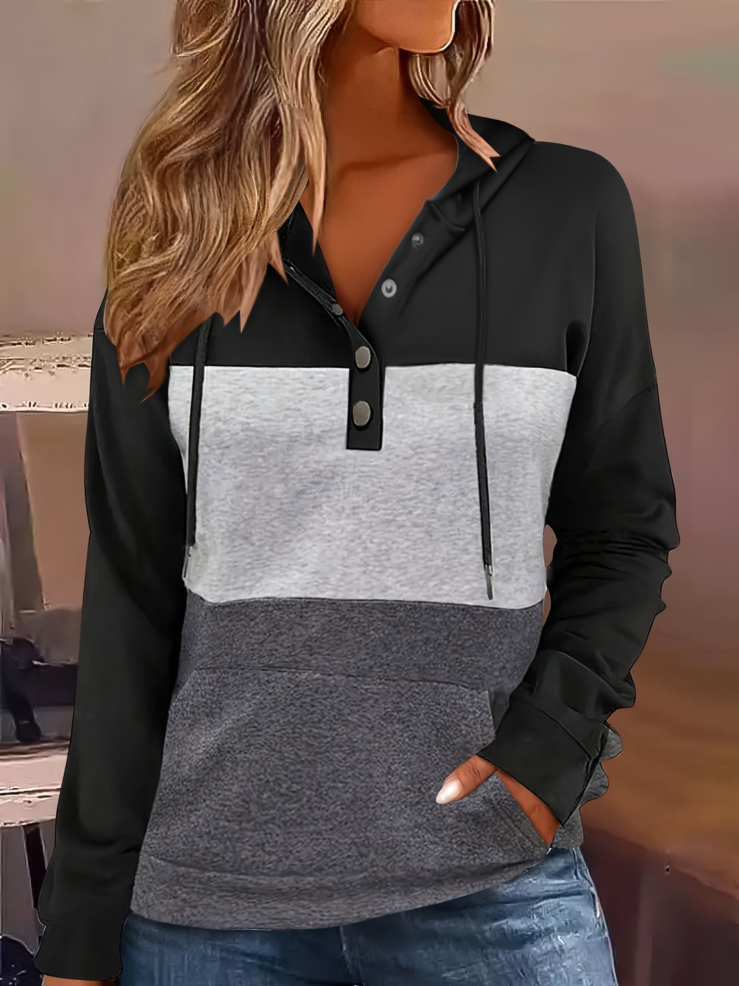Tamsin | Colour Block Drawstring Hoodie