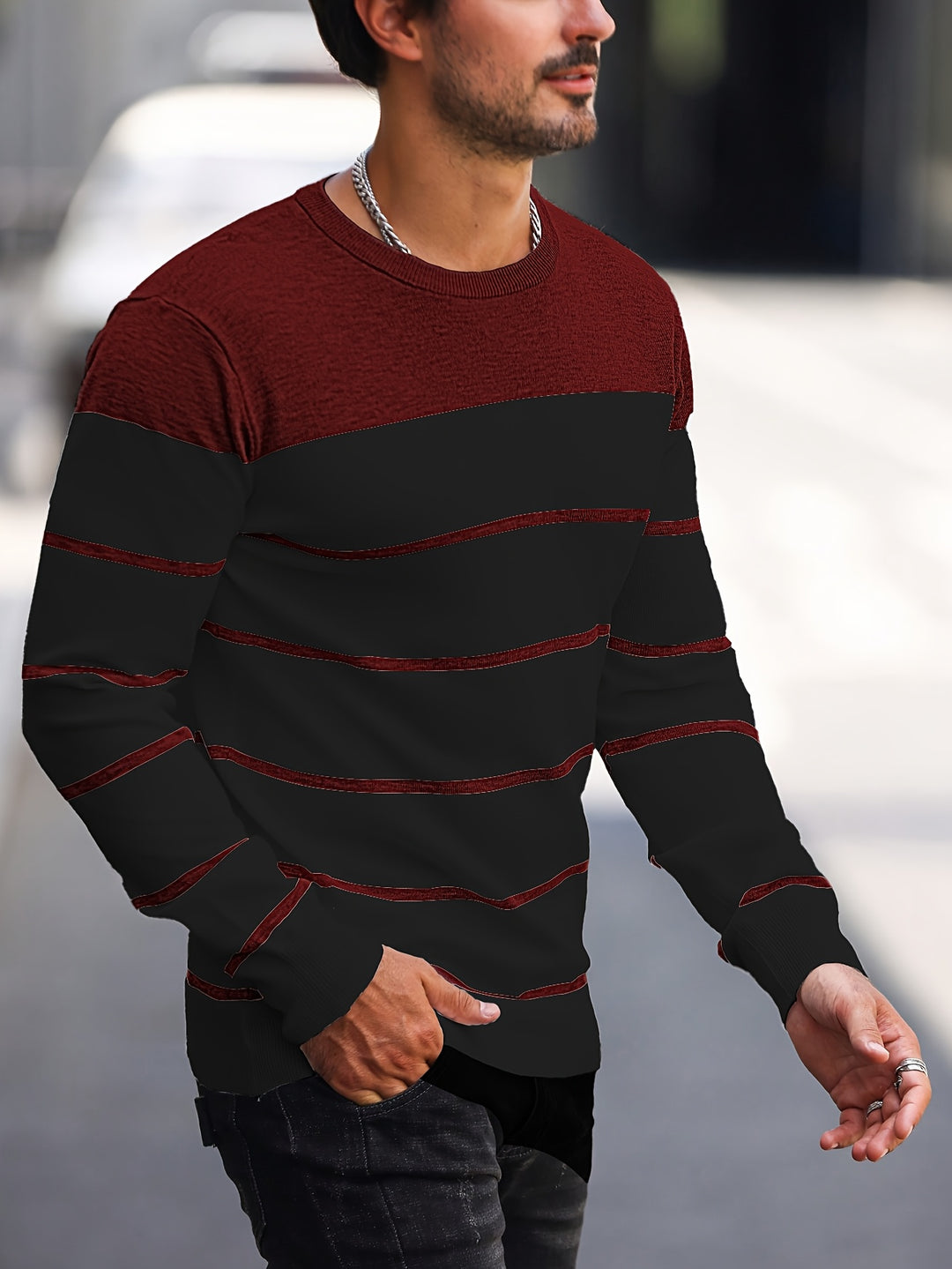Declan | Colour-Block Striped Crew Neck Sweater