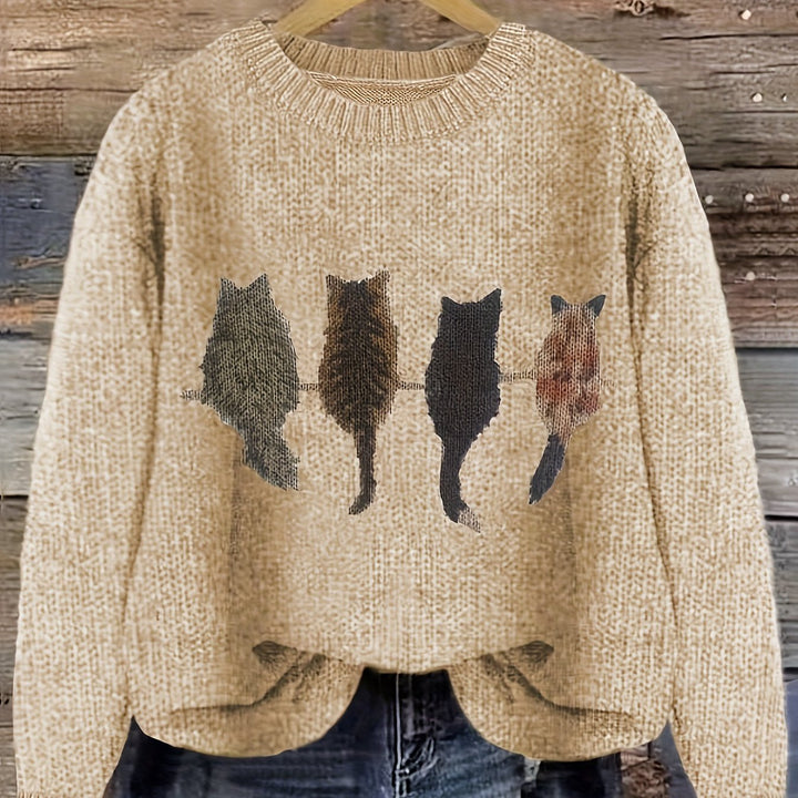 Maeve | Charming Cat-Print Knit Sweater
