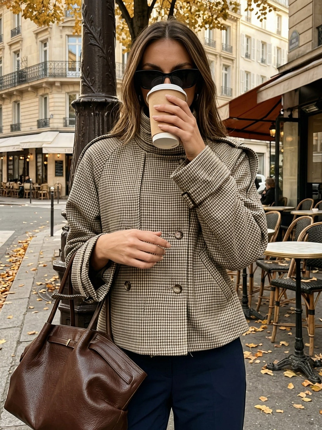 Penelope | Houndstooth Stand-Collar Cropped Coat