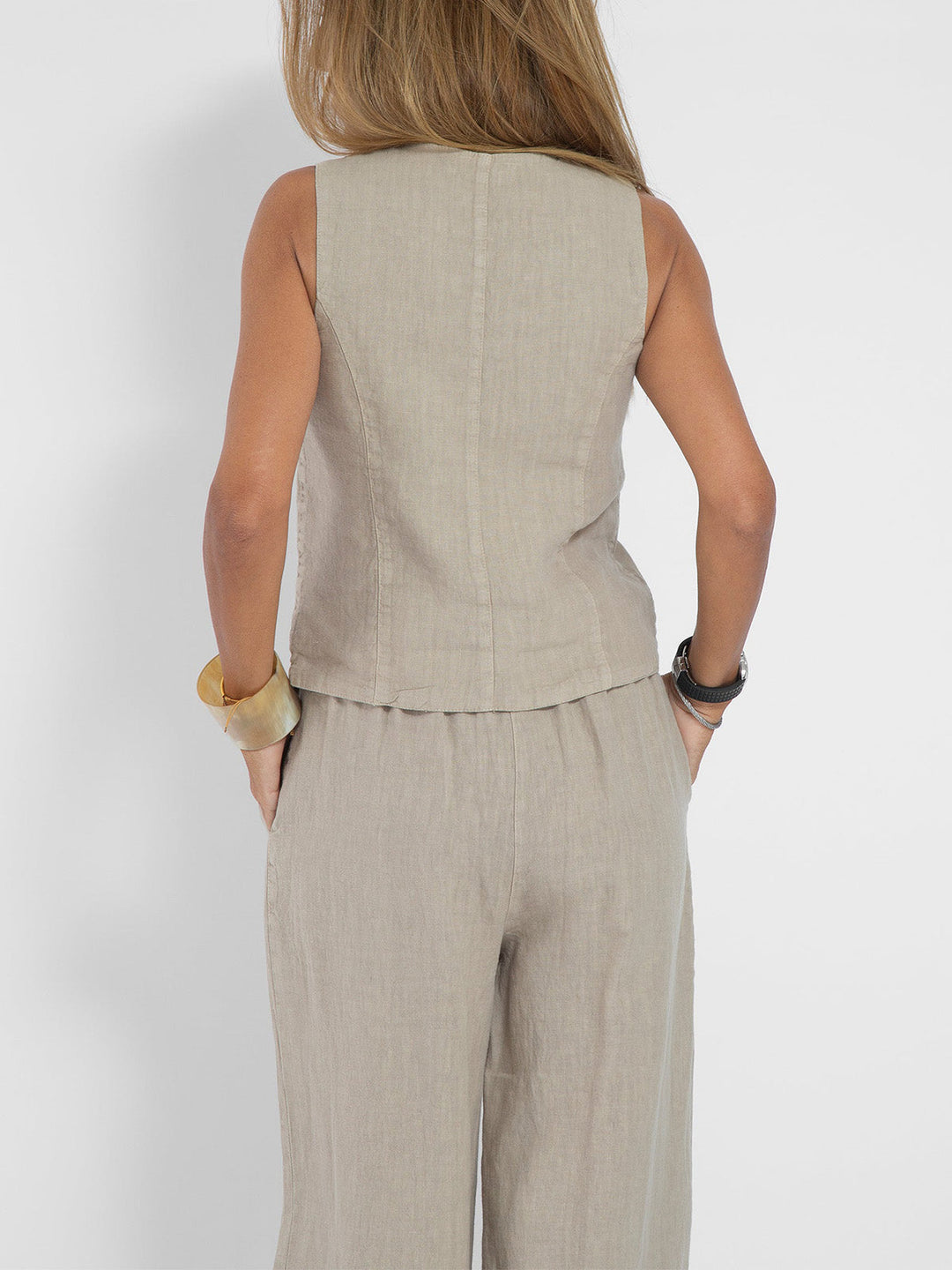 Suzanne | Sleeveless V-Neck Vest & Wide-Leg Pants Set