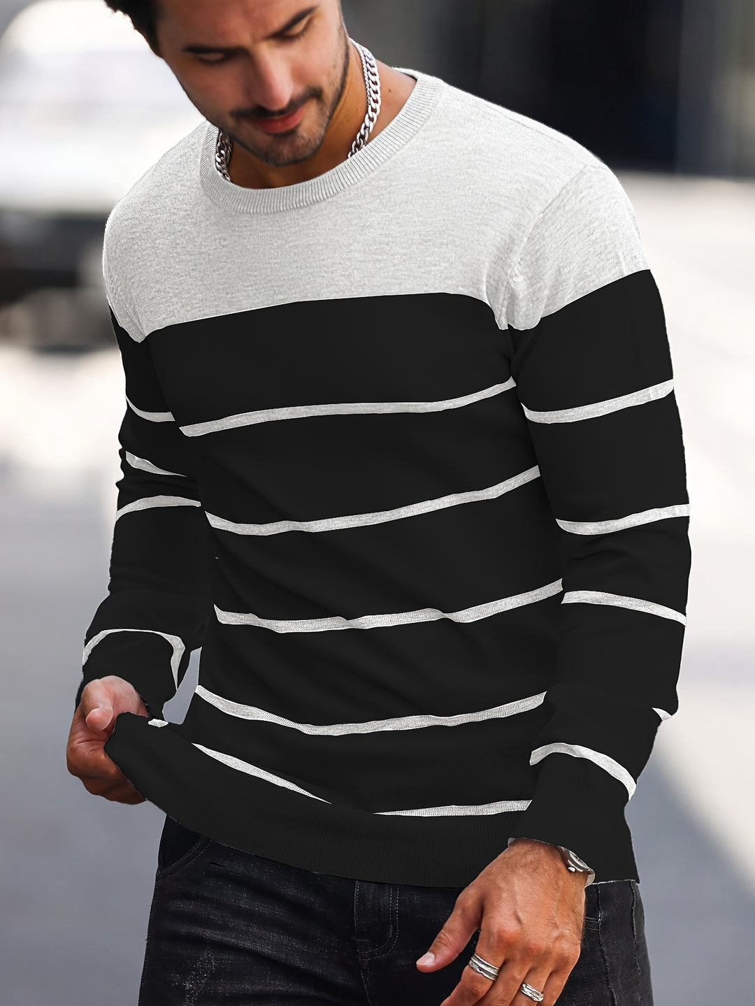 Declan | Colour-Block Striped Crew Neck Sweater