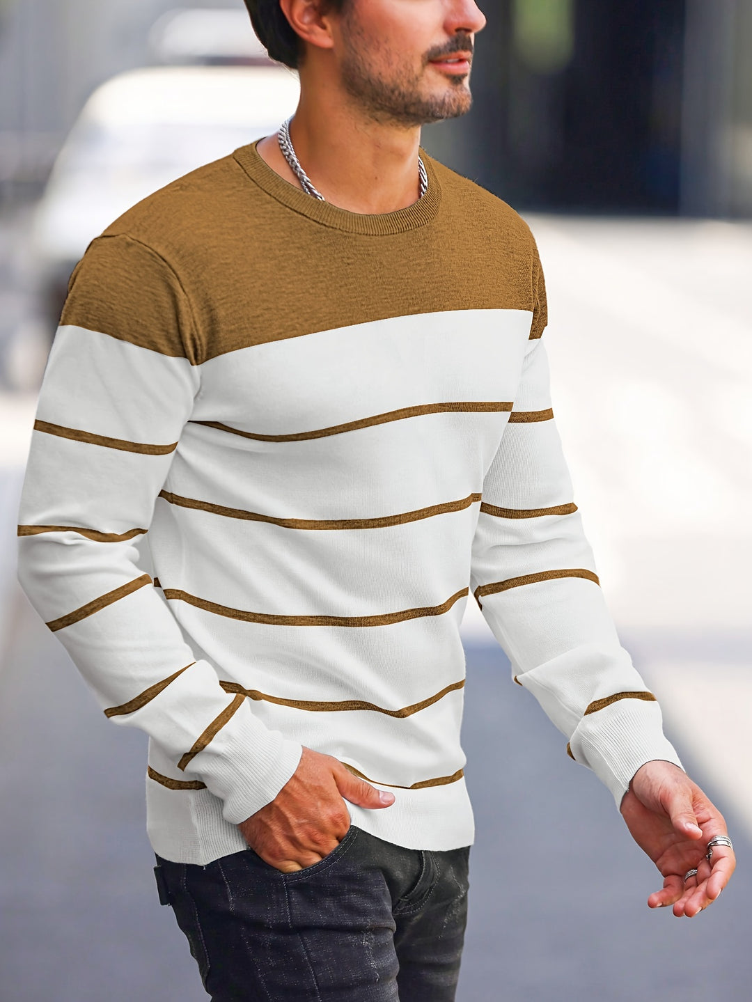 Declan | Colour-Block Striped Crew Neck Sweater