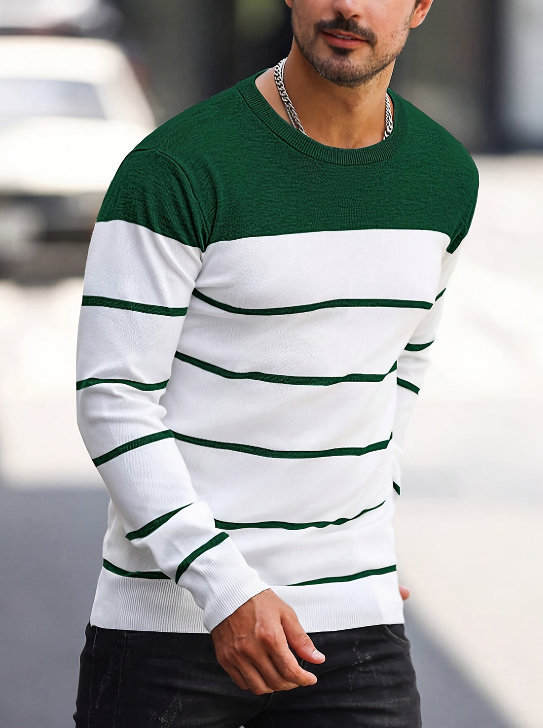 Declan | Colour-Block Striped Crew Neck Sweater