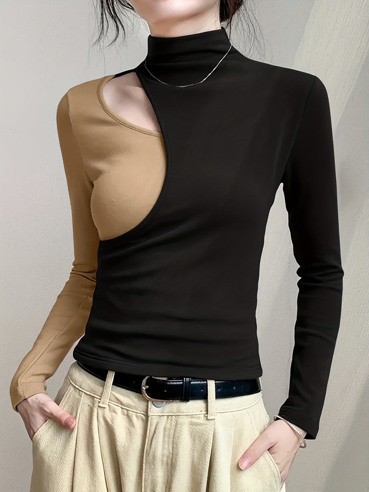 Danica | Colour-Block Mock Neck Top