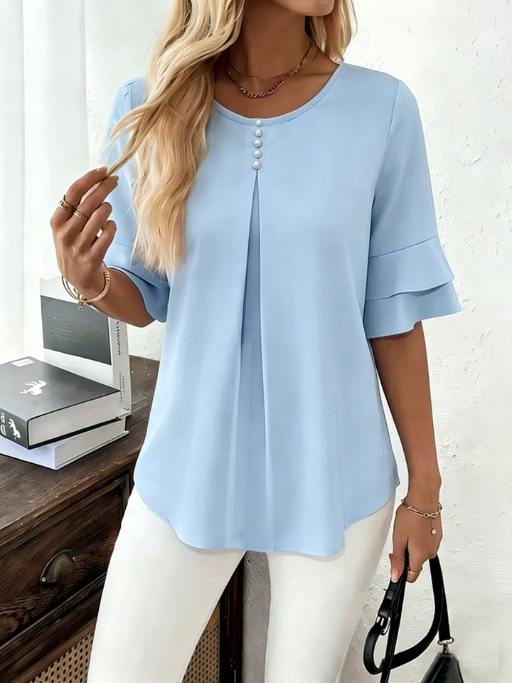Eloise | Flowing Pearl-Button Blouse