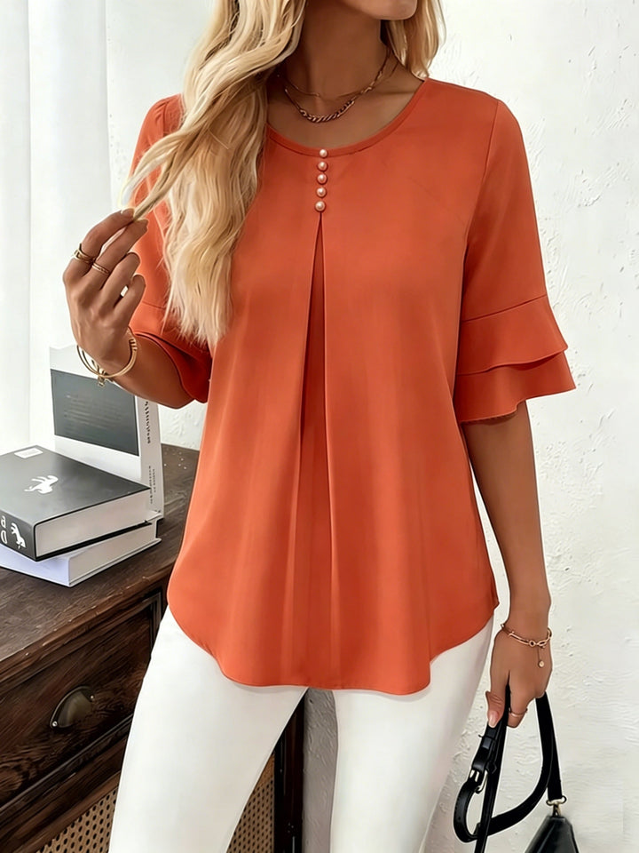Eloise | Flowing Pearl-Button Blouse