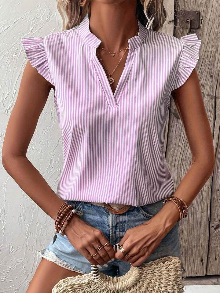 Jane | Striped Ruffle-Sleeve Blouse