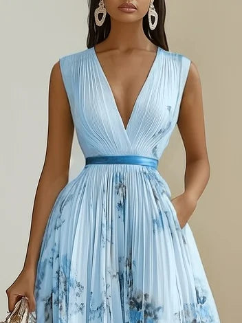Livia | Elegant Sleeveless Long V-Neck Dress