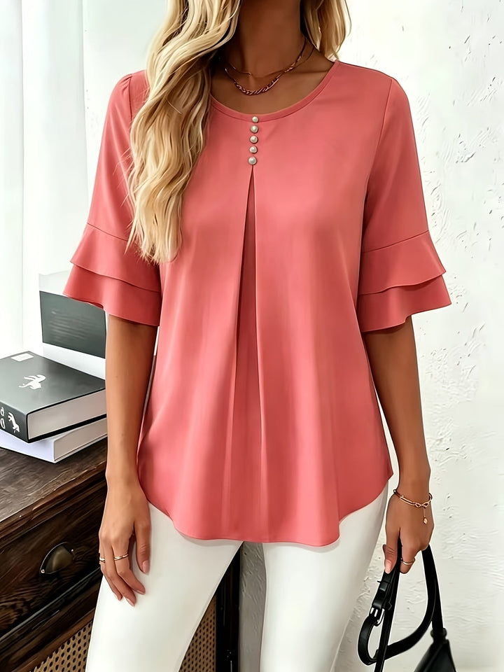 Eloise | Flowing Pearl-Button Blouse