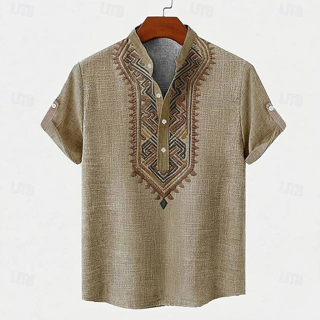 Elias | Patterned Trim V-Neck Shirt