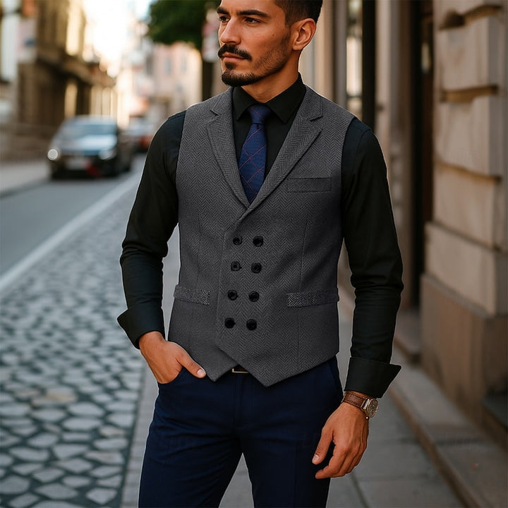 Rupert | Double-Breasted Herringbone Vest