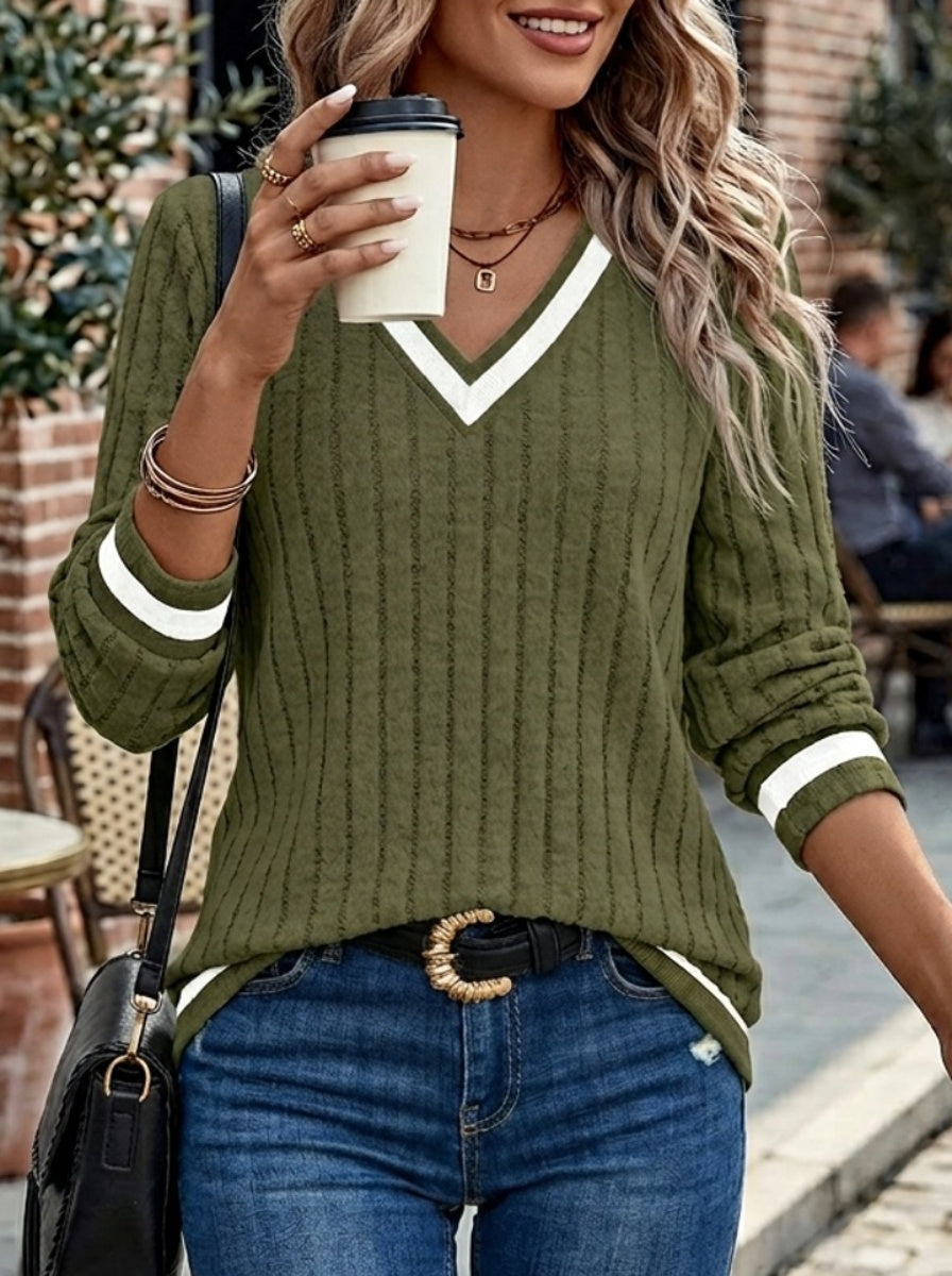 Rosanna | Contrast-Trim Ribbed Top