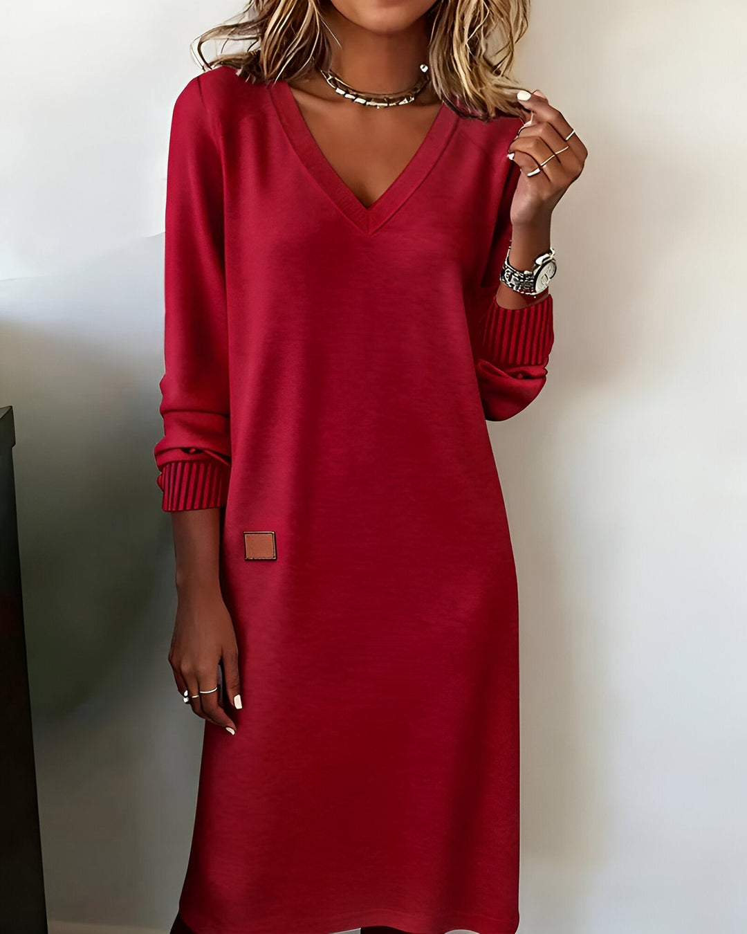 Stella | Stylish Long Sleeve V-neck Dress
