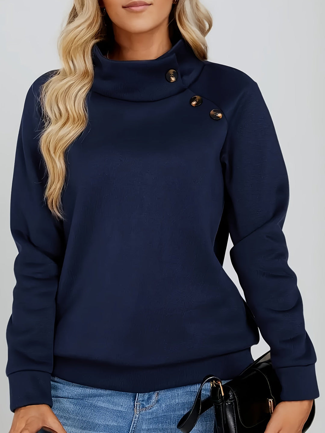 Harper | Button-Accent Stand Collar Sweatshirt