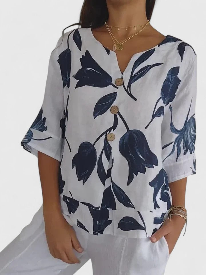 Susanna | Relaxed Button-Front V-Neck Blouse
