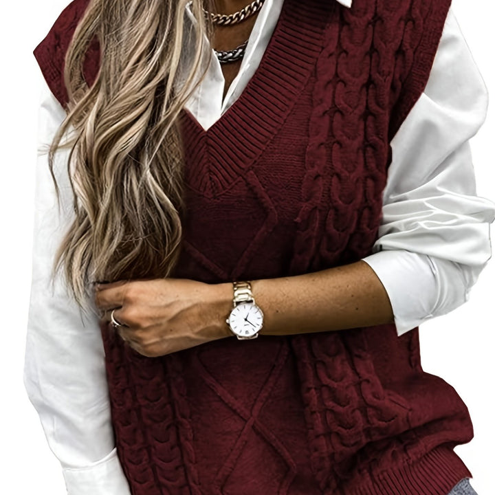 Ramona | Cable-Knit V-Neck Sweater Vest