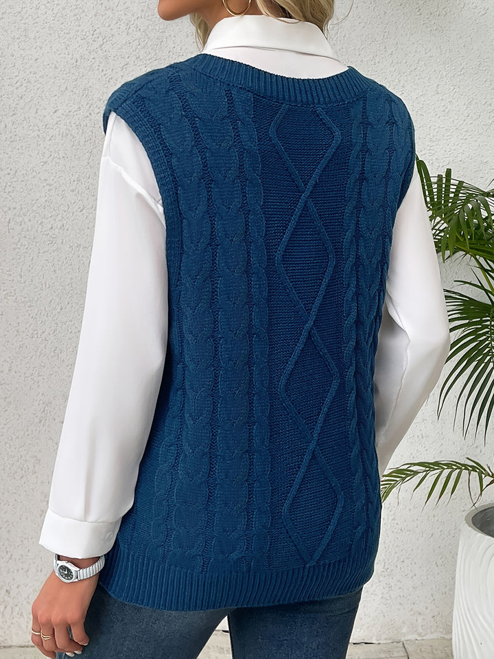 Ramona | Cable-Knit V-Neck Sweater Vest