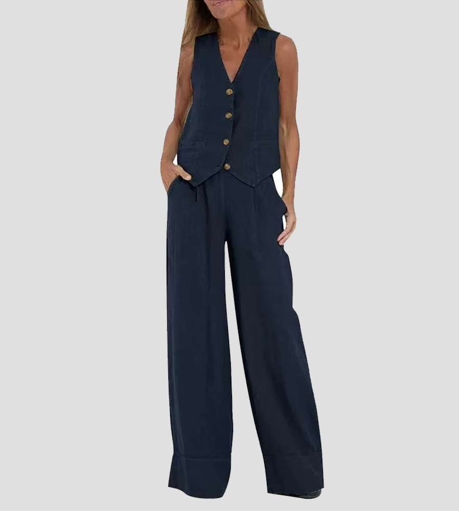 Suzanne | Sleeveless V-Neck Vest & Wide-Leg Pants Set
